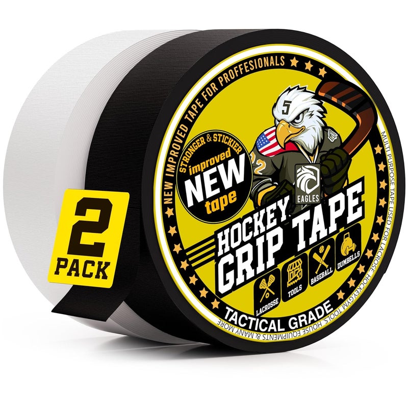 Eagle's Hockey Tape Multipurpose Cloth Tape Roll for Lacrosse Baseball & Softball Bats, Rackets, Pullup Bars, Gardening Tools, Easy Tear Over Grip - Multi Sport Handle Tape - Sports Gift (Black & White) - Image 1